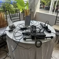 TINKIT&rsquo;s laptop and network equipment on a table at the assembly venue