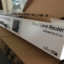 A MikroTik Cloud Core Router on the bench